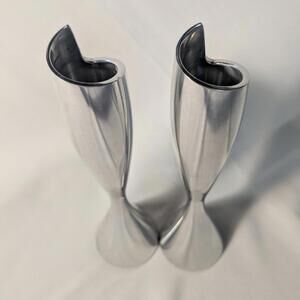 NIB Nambe Metal Silver Candle Holders 9" Set of TWO Smith Celentano Spiral 6201